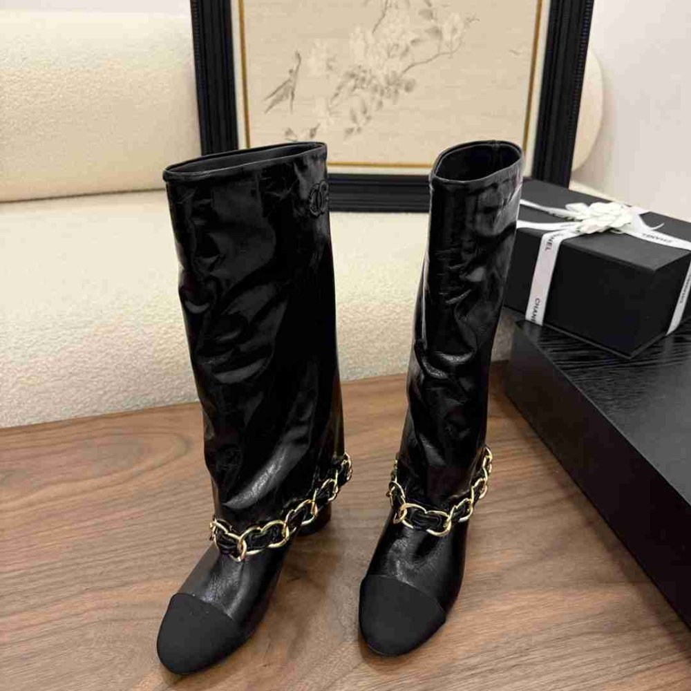 [S*per Vip 1:1] Ch**el High Boots Leather And Grosgrain Black G46677 B21755 94305