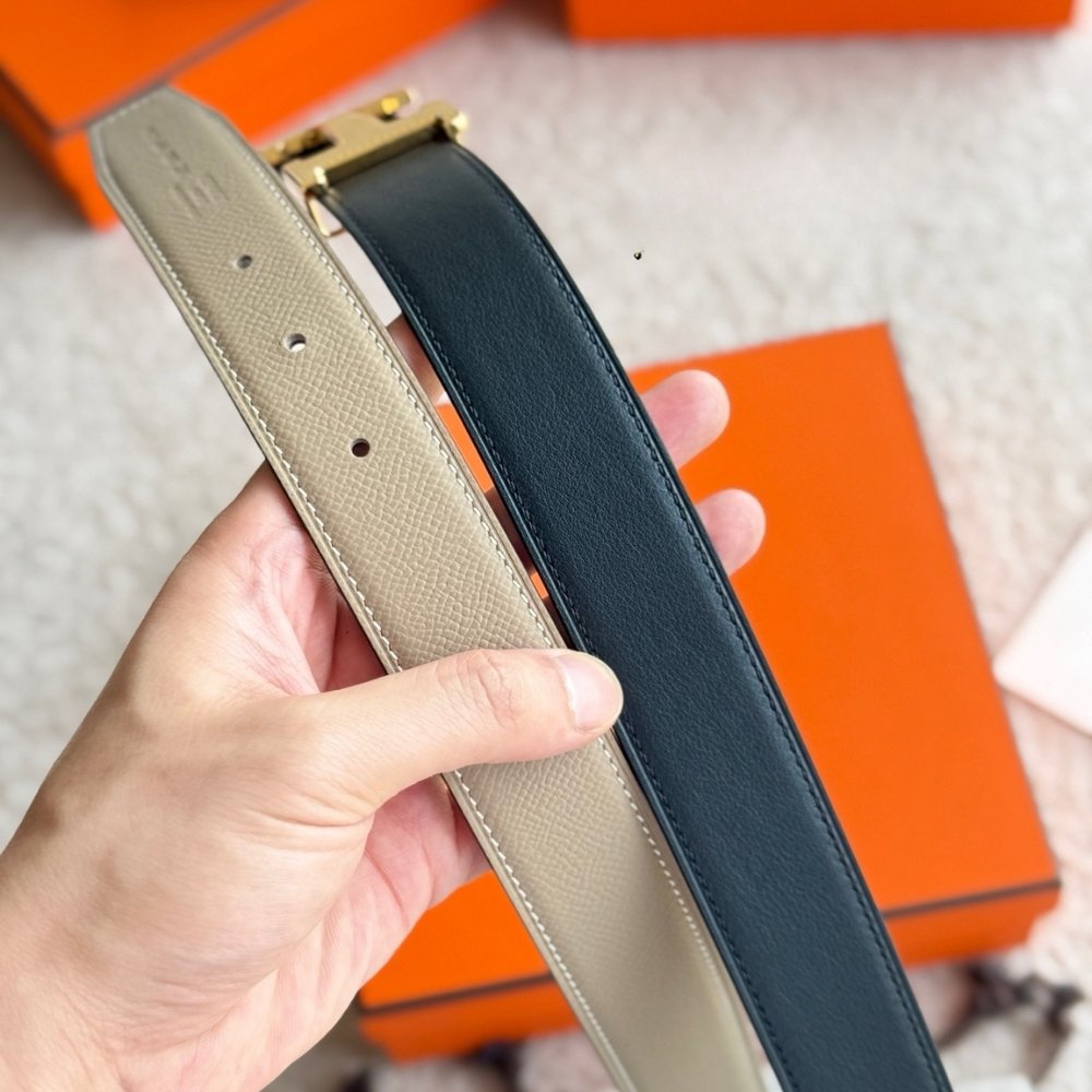 H**me5 Constance Guillochee Belt Buckle And Reversible Leather Strap 32 Mm Gold Gray H075396Cc06