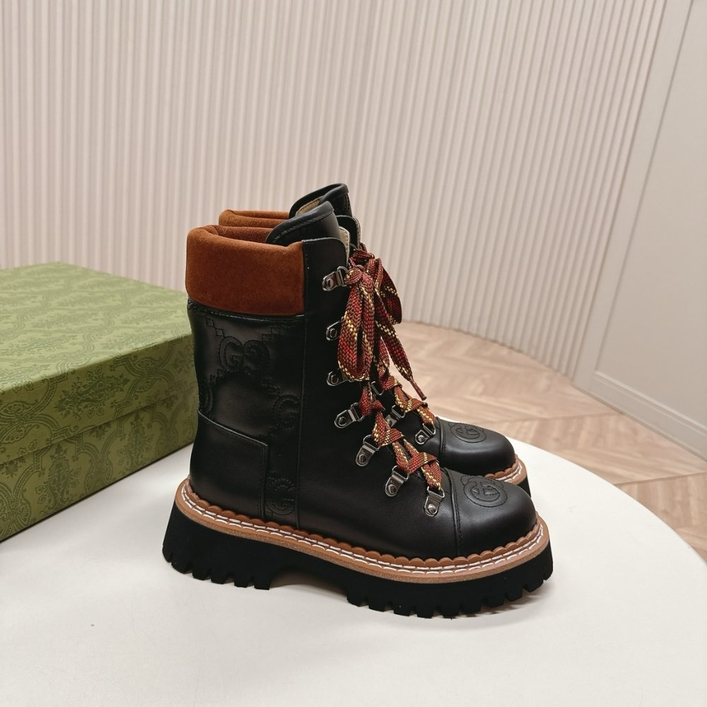 Gvc*1 Women Lace Up Ankle Boot Black And Tan 758284 Aacm1 1046