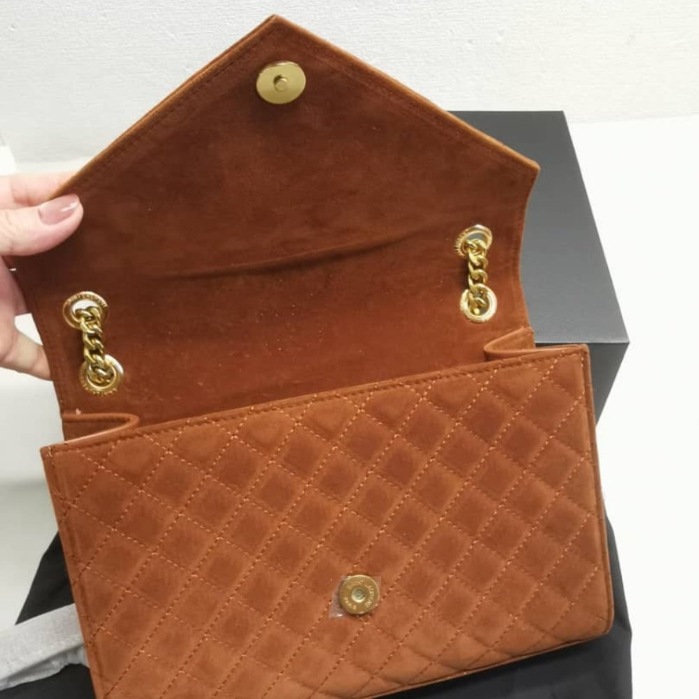 Sa1nt Lau*nt Envelope Medium Matelassé Suede Shoulder Bag Brown 24Cm