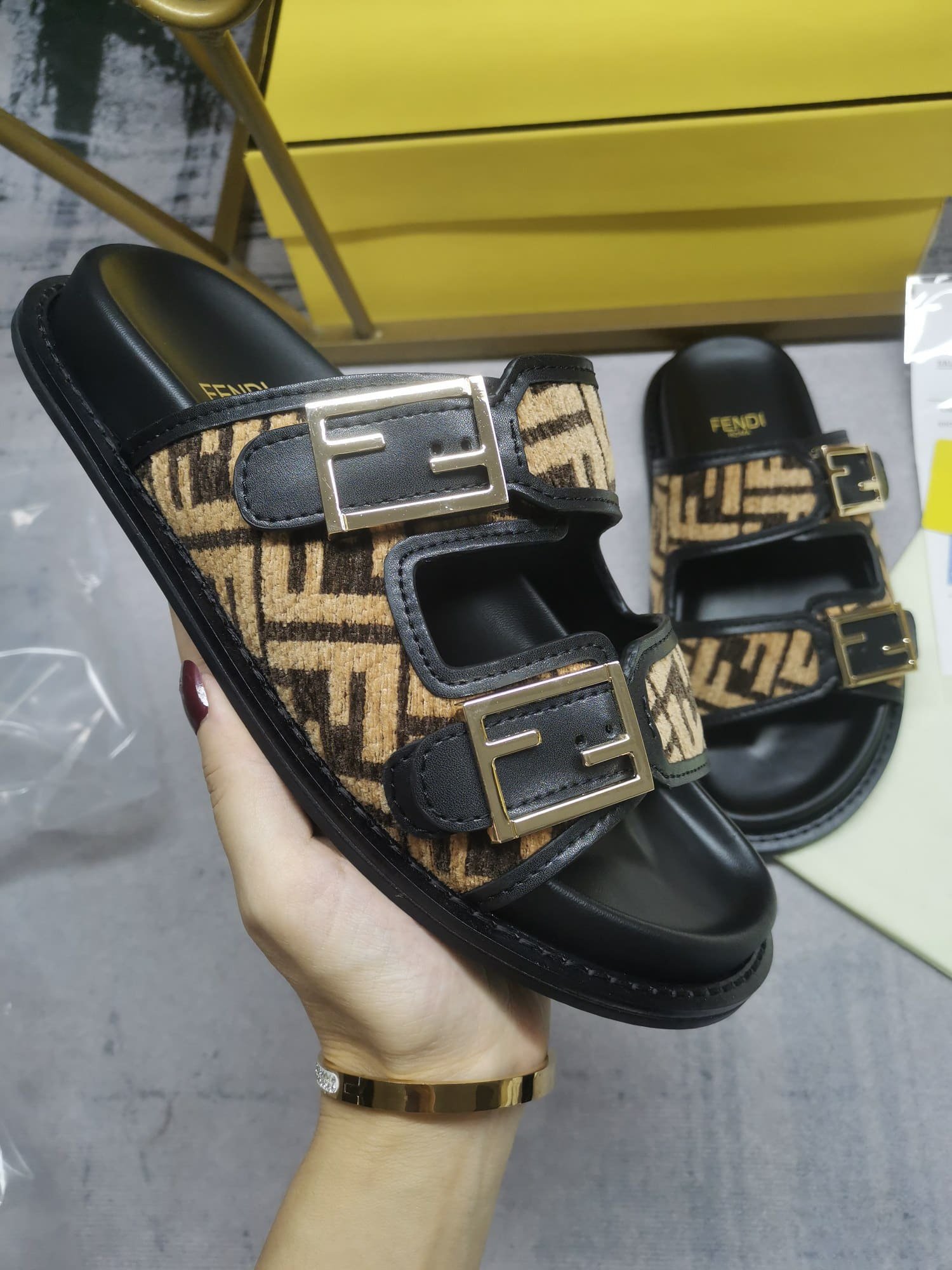 F**di Feel Ff Fabric Slides Black