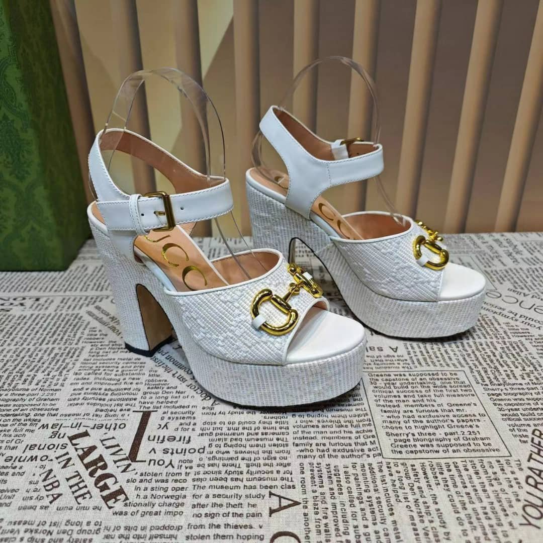 Gvc*1 Horsebit Platform Sandal Gg Embellished White
