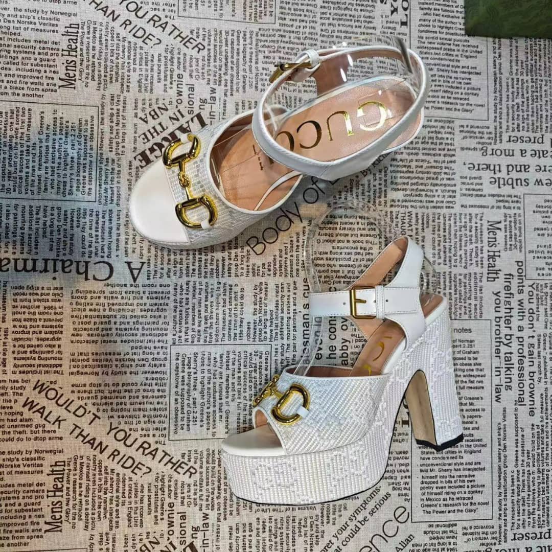 Gvc*1 Horsebit Platform Sandal Gg Embellished White