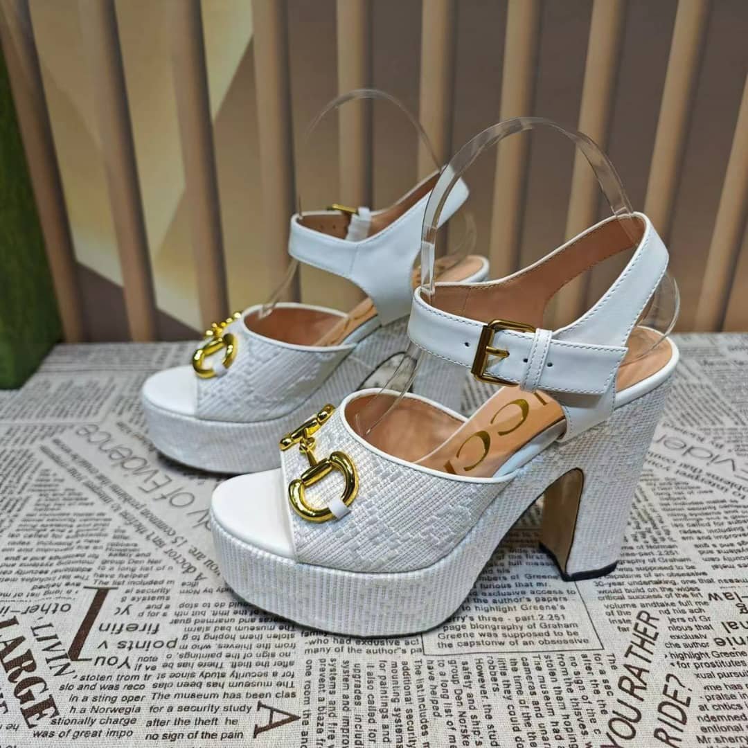 Gvc*1 Horsebit Platform Sandal Gg Embellished White