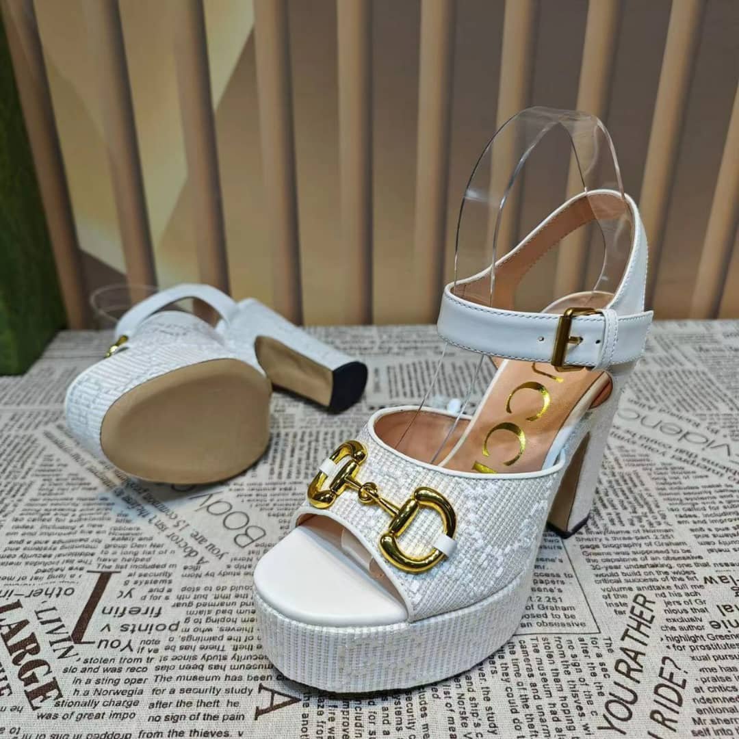 Gvc*1 Horsebit Platform Sandal Gg Embellished White