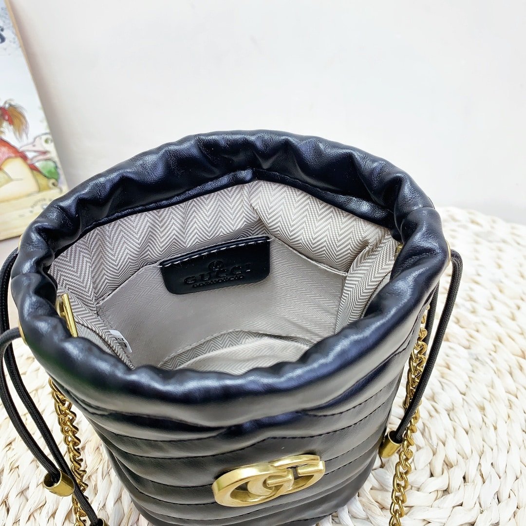 Gvc*1 Gg Marmont Matelassé Chevron Mini Bucket Bag Black 15Cm 575163 Dtdrt 1000