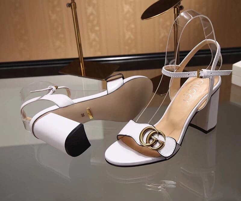 Gvc*1 Leather Mid Heel Sandal White