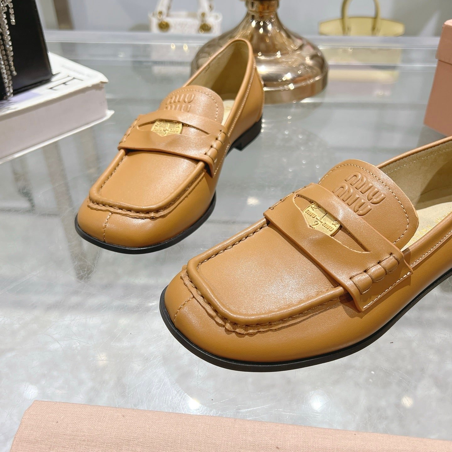 M1um1u Leather Loafers Cognac 5D398E 248 F0046 F 010
