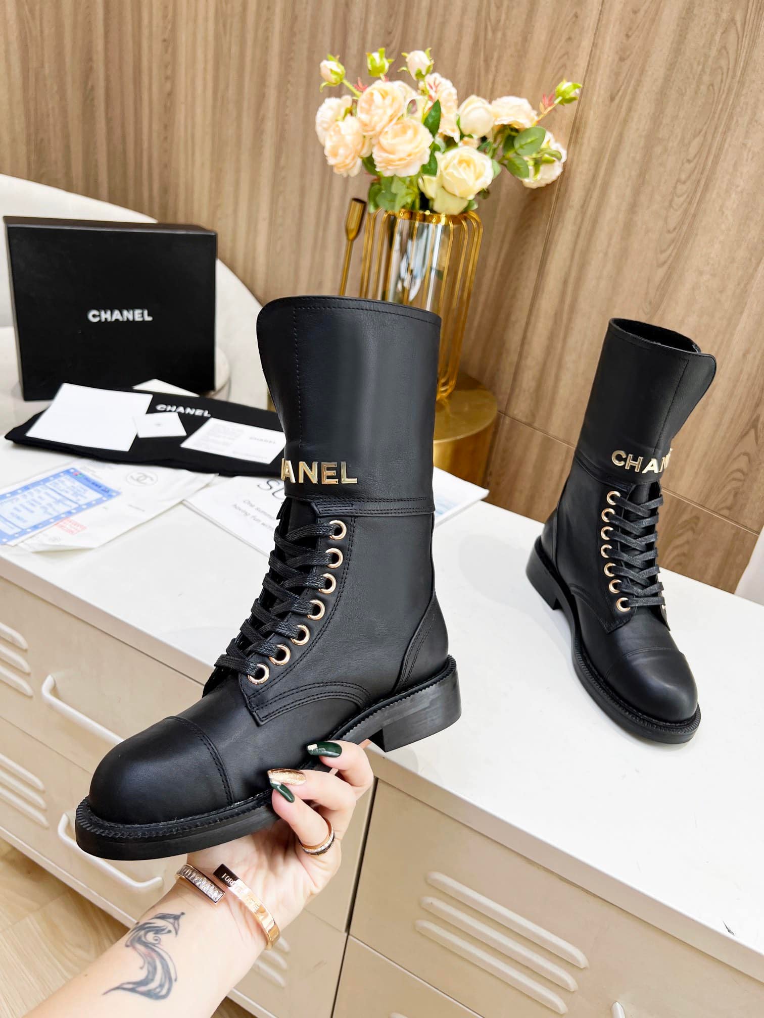 Ch**el Short Black Biker Boot