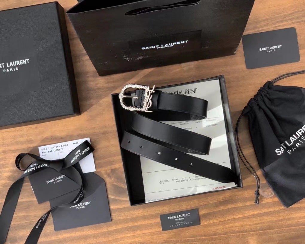 Sa1nt Lau*nt Monogram Celtic Leather Black And Silver Belt 0400017970125