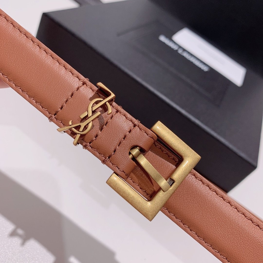 Sa1nt Lau*nt Adjustable Square Buckle Belt Brown And Gold 634437C0X0W6309