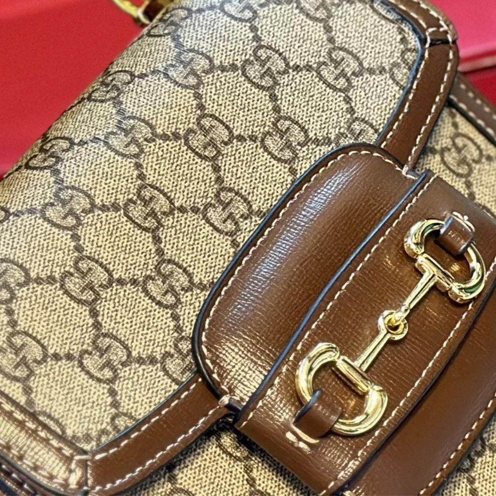 Gvc*1 Horsebit 1955 Mini Top Handle Bag Beige And Ebony 14Cm 781387 92Tcg 8563