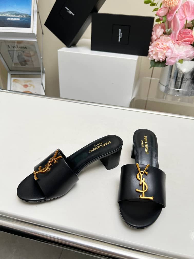 Sa1nt Lau*nt Slide Sandals Heeled Black