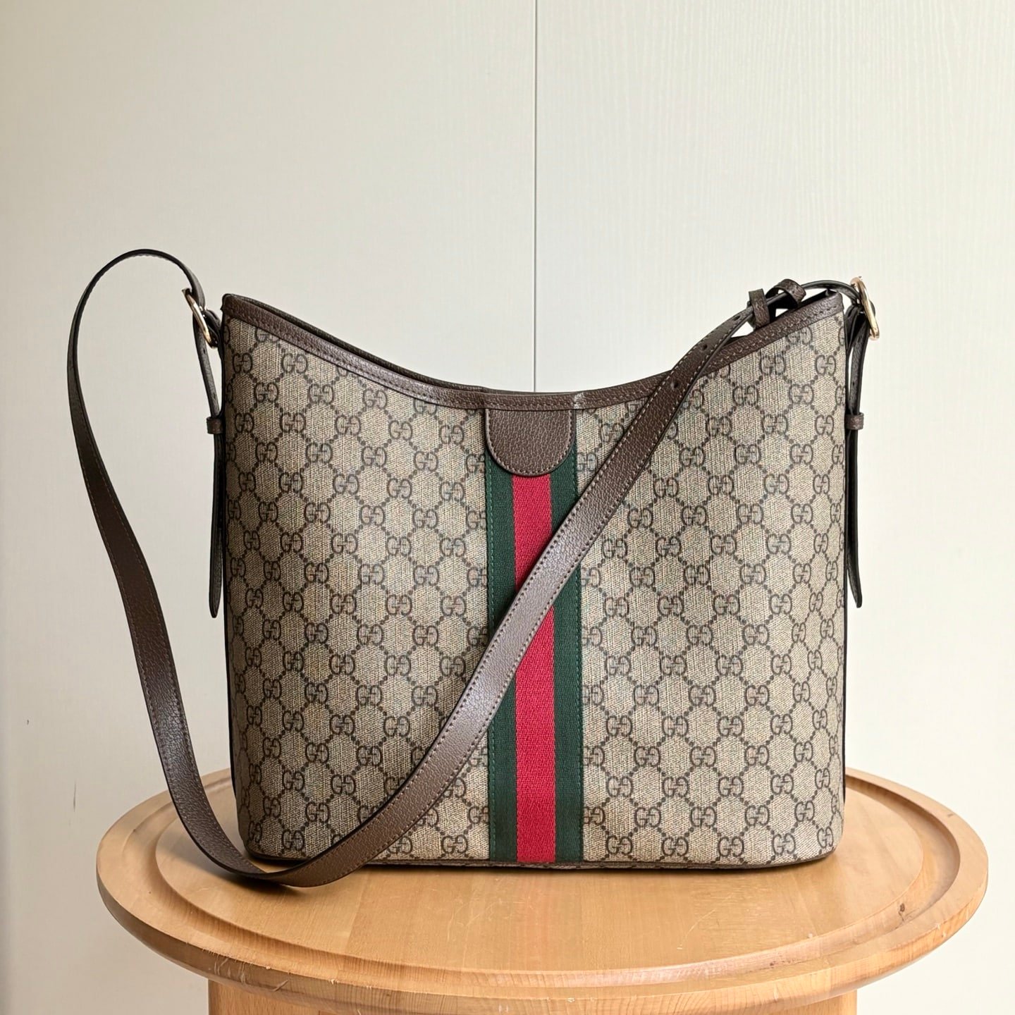 Gvc*1 Ophidia Large Shoulder Bag Beige And Dark Brown 33Cm 836871 Fae0K 9853