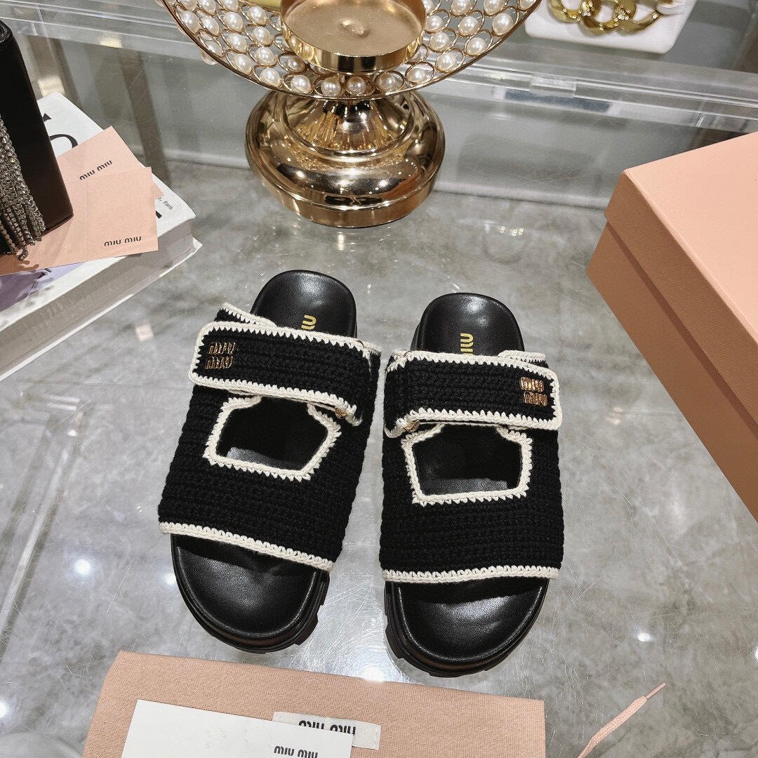 M1um1u Crochet Knit Slides Black