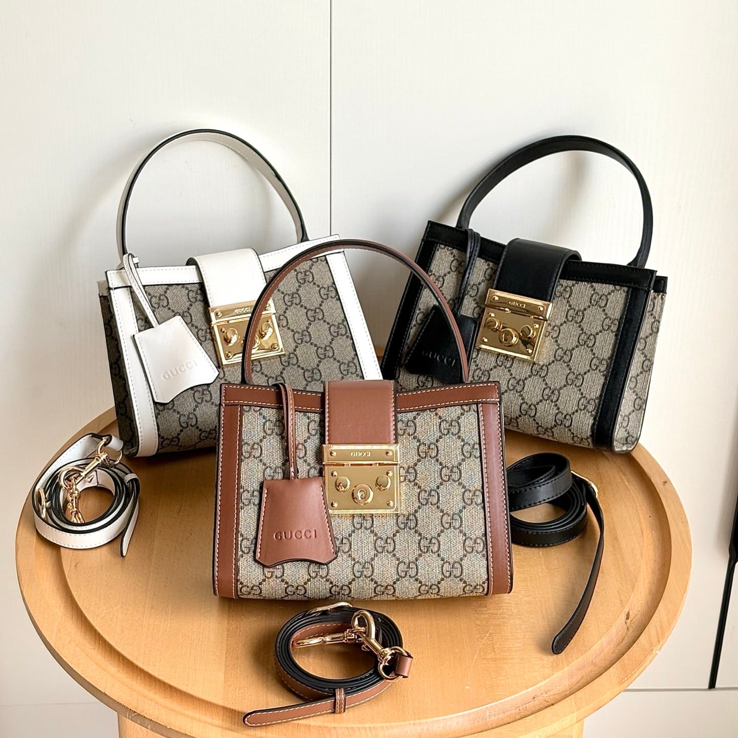 Gvc*1 Padlock Small Top Handle Bag Beige And Dark Brown 20Cm 841653 Fad6L 9758