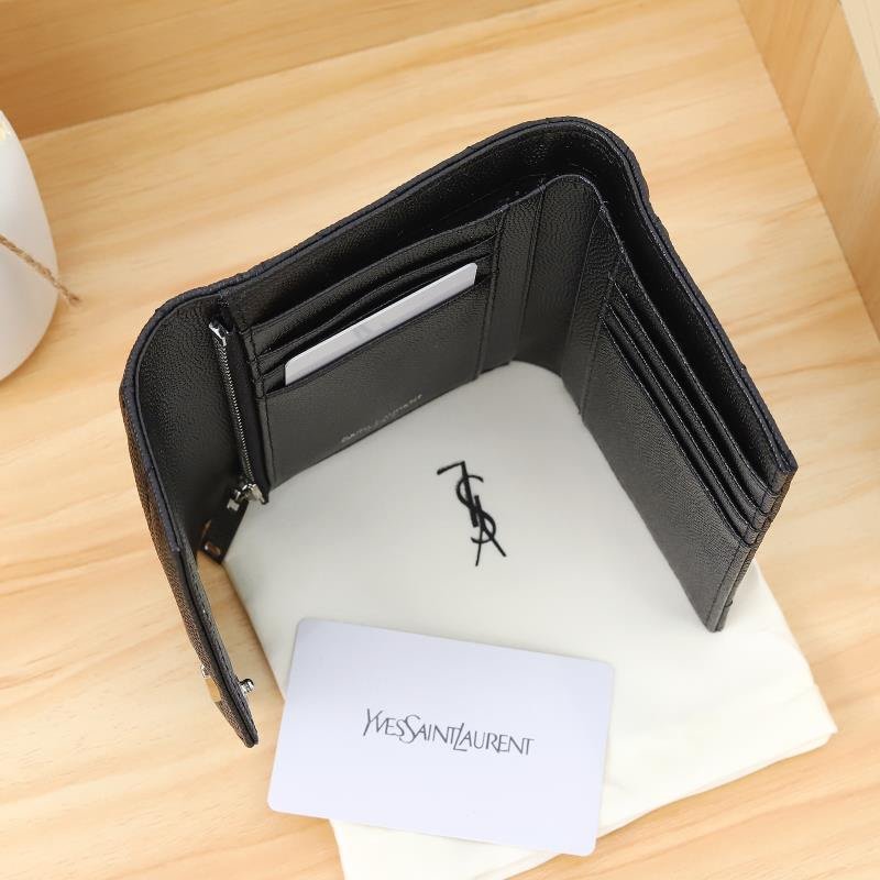 Sa1nt Lau*nt Cassandre Matelassé Small Envelope Wallet In Grain De Poudre Leather Black Silver 13Cm 414404Bow021000