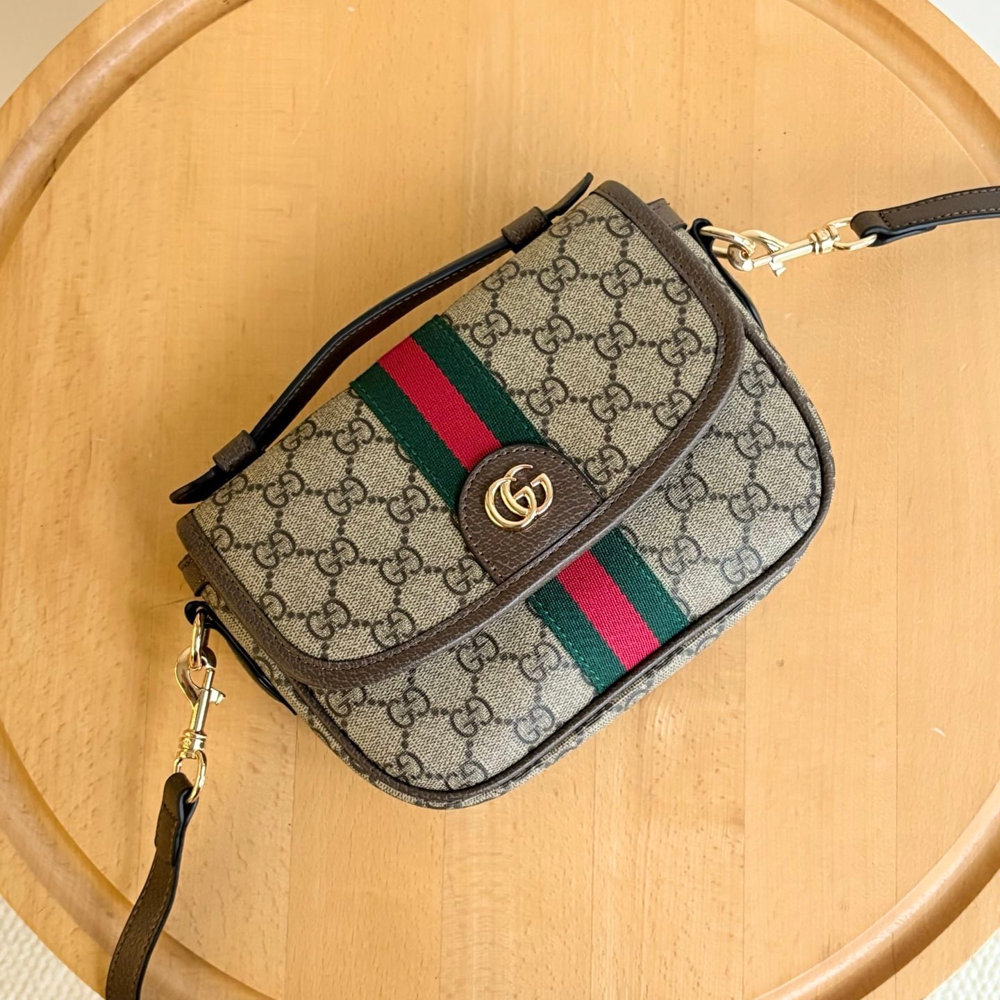 Gvc*1 Ophidia Small Top Handle Bag Beige And Dark Brown 20Cm 836843 Fae0J 9867
