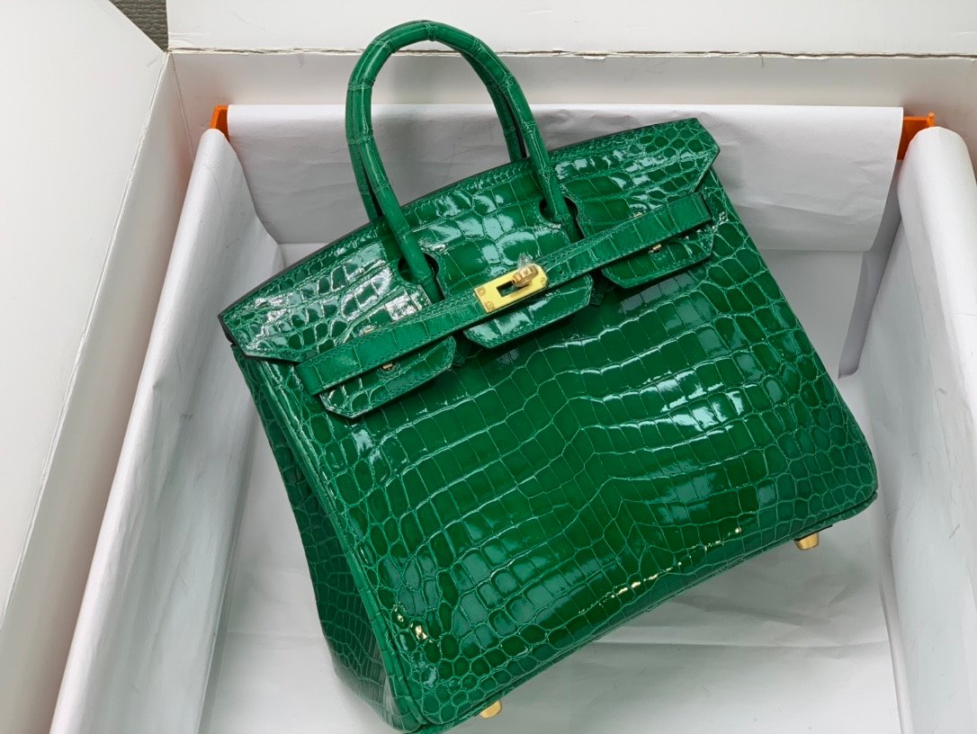 H**me5 Birkin 30 Crocodile Gold Toned Hardware Dark Green 30Cm