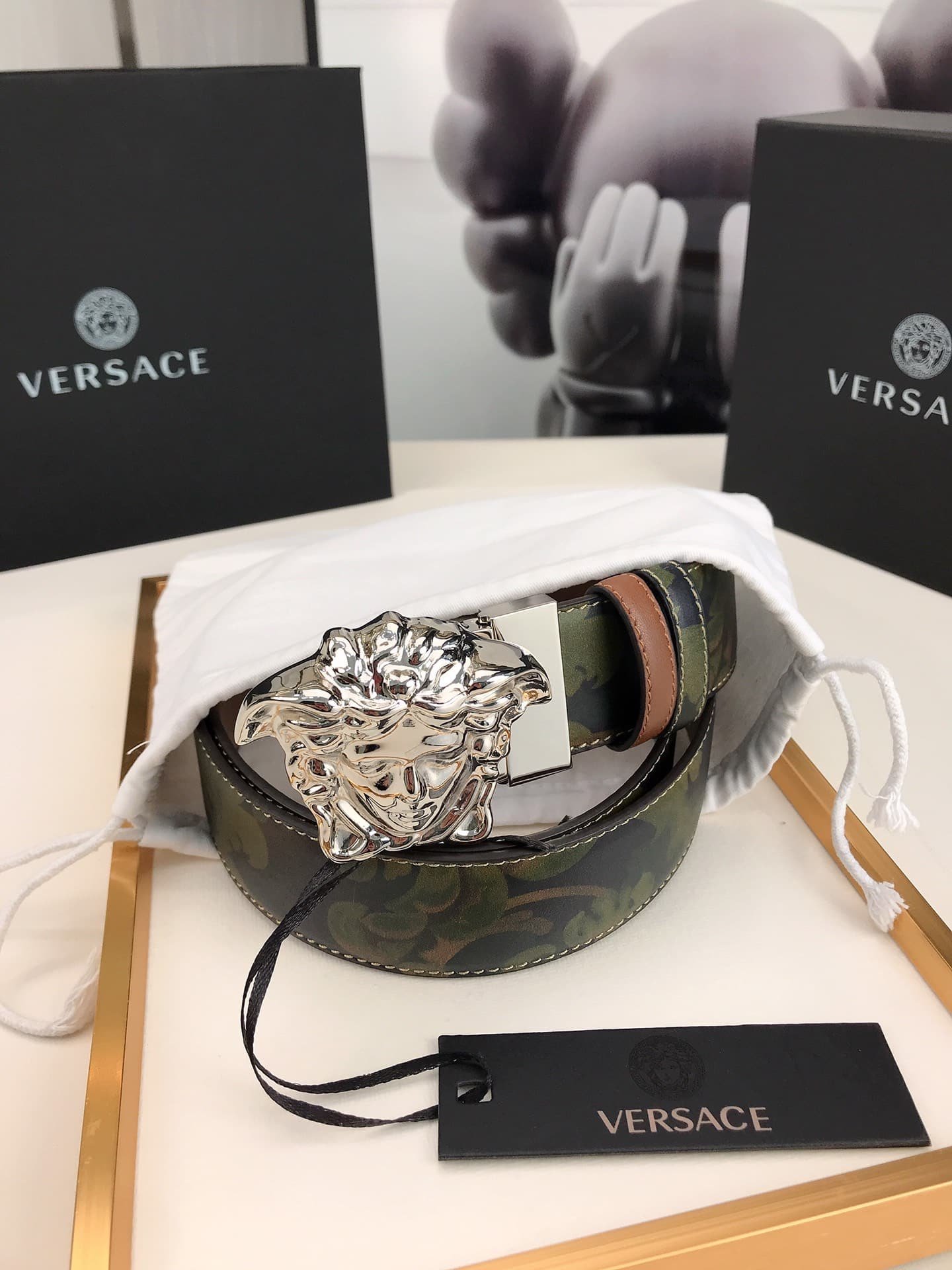 Versace La Medusa Leather Khaki Silver Metal 4Cm